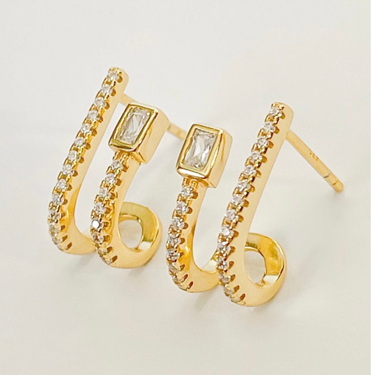 DOUBLE CRYSTAL STUD EARRINGS