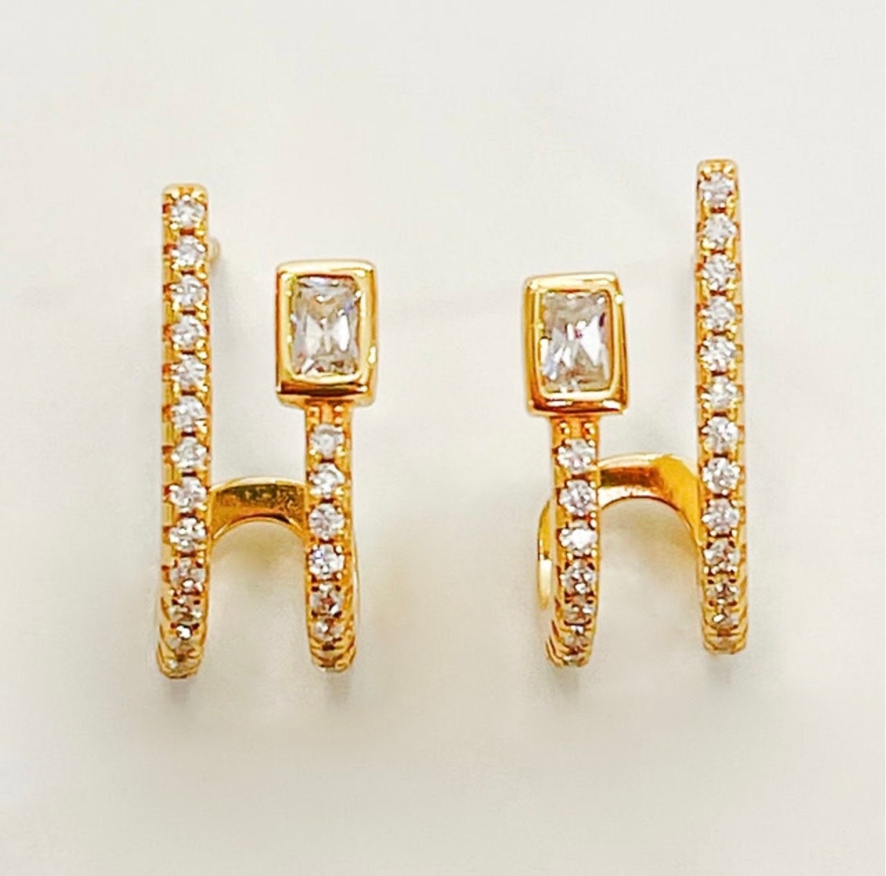 DOUBLE CRYSTAL STUD EARRINGS